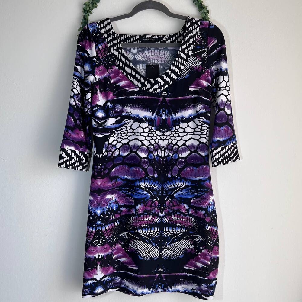 NWT BCBGMAXAZRIA Purple Serpent Chevron Print Y2K Dress Size: Medium
